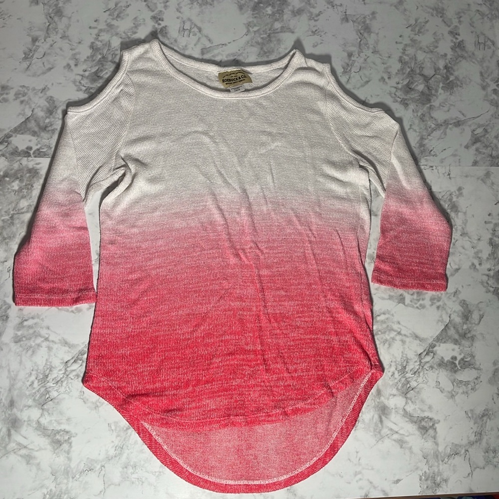 Roebuck & Co White and Pink Ombre Cold Shoulder Top Size Lg (14)